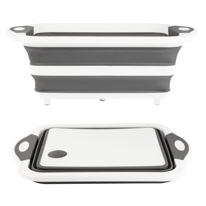 GuanBoXin Collapsible BBQ Prep TubCutting Board 10L Foldable Dish Tub with Colander Portable Camping Sink Multifunction Dishing Basin Bucket Wash Tub for Kitchen Fruit Vegetable Picnic Gray - Image 2