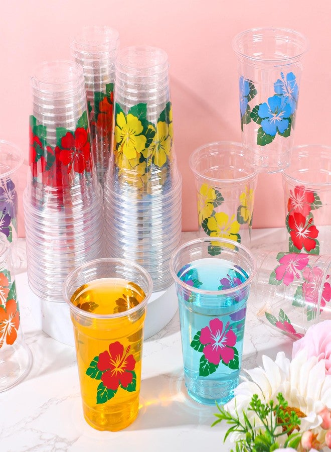 Maniaacer 48 Pcs Hawaii Luau Cups 12 oz Plastic Tropical Floral Cups Hawaiian Luau Party Disposable Cup Hawaii Hibiscus Beverage Drinking Cup for Hawaiian Tropical Pool Beach Birthday Party Supplies - Image 4