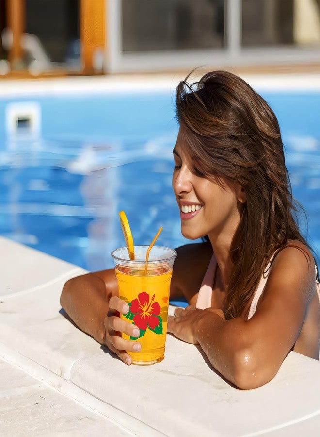 Maniaacer 48 Pcs Hawaii Luau Cups 12 oz Plastic Tropical Floral Cups Hawaiian Luau Party Disposable Cup Hawaii Hibiscus Beverage Drinking Cup for Hawaiian Tropical Pool Beach Birthday Party Supplies - Image 5