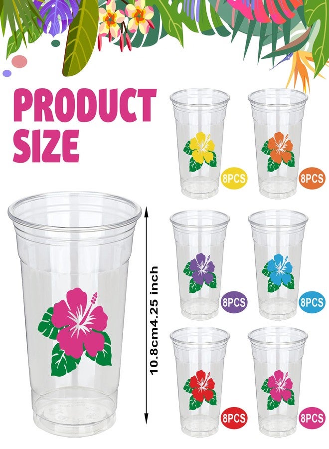 Maniaacer 48 Pcs Hawaii Luau Cups 12 oz Plastic Tropical Floral Cups Hawaiian Luau Party Disposable Cup Hawaii Hibiscus Beverage Drinking Cup for Hawaiian Tropical Pool Beach Birthday Party Supplies - Image 2