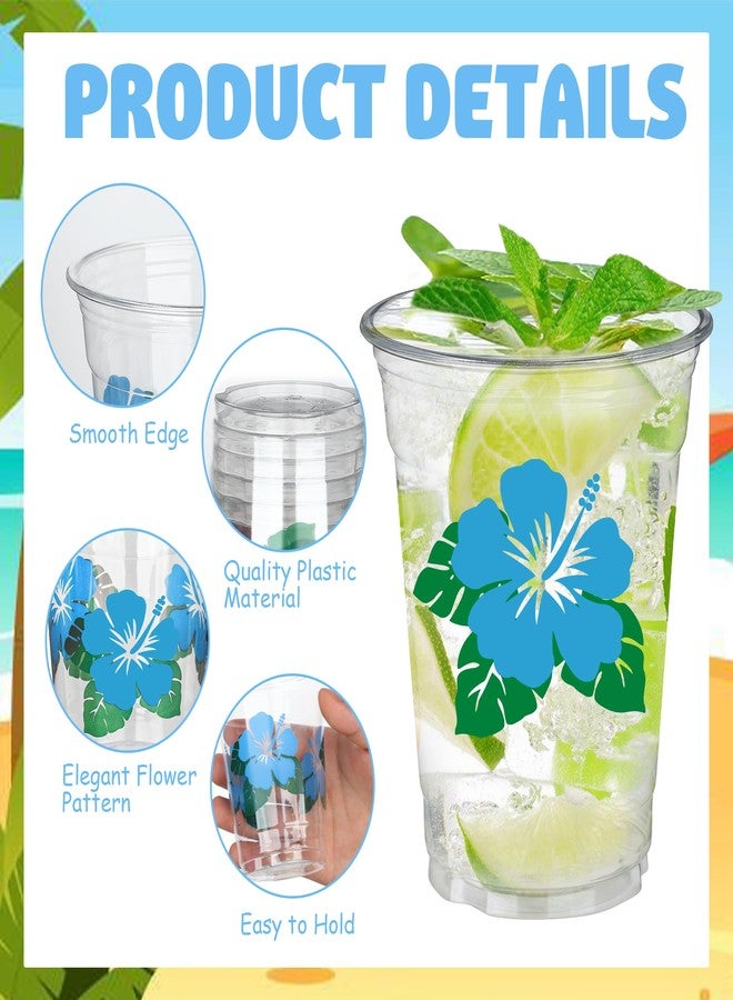 Maniaacer 48 Pcs Hawaii Luau Cups 12 oz Plastic Tropical Floral Cups Hawaiian Luau Party Disposable Cup Hawaii Hibiscus Beverage Drinking Cup for Hawaiian Tropical Pool Beach Birthday Party Supplies - Image 3