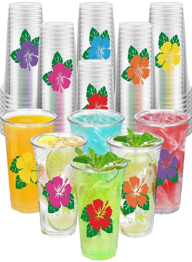 Maniaacer 48 Pcs Hawaii Luau Cups 12 oz Plastic Tropical Floral Cups Hawaiian Luau Party Disposable Cup Hawaii Hibiscus Beverage Drinking Cup for Hawaiian Tropical Pool Beach Birthday Party Supplies - Image 1