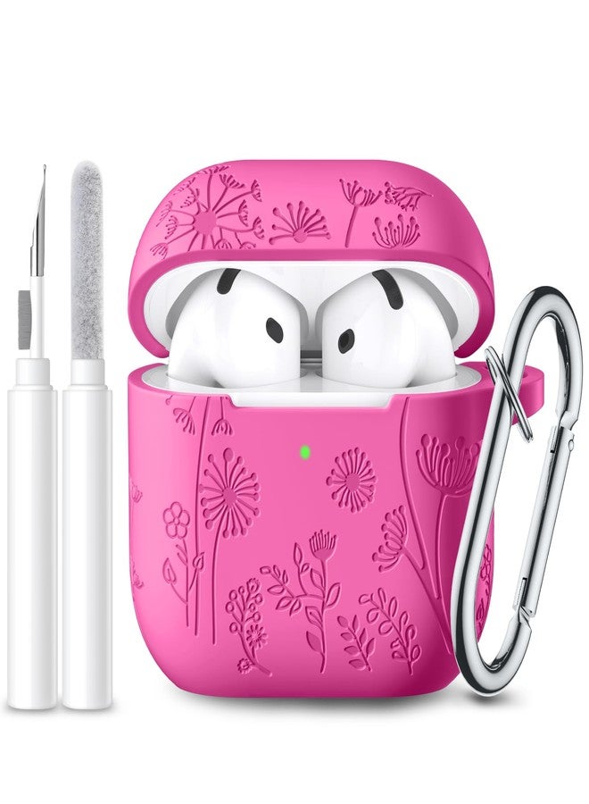 Lerobo for Airpods 4 Case Cover, Cute Flower Engraved Silicone Case for Airpods 4, Full Protective Shockproof Anti-dust Case Cover with Cleaner Kit Compatible with Apple Airpods 4 Case, Rose Pink - Image 1
