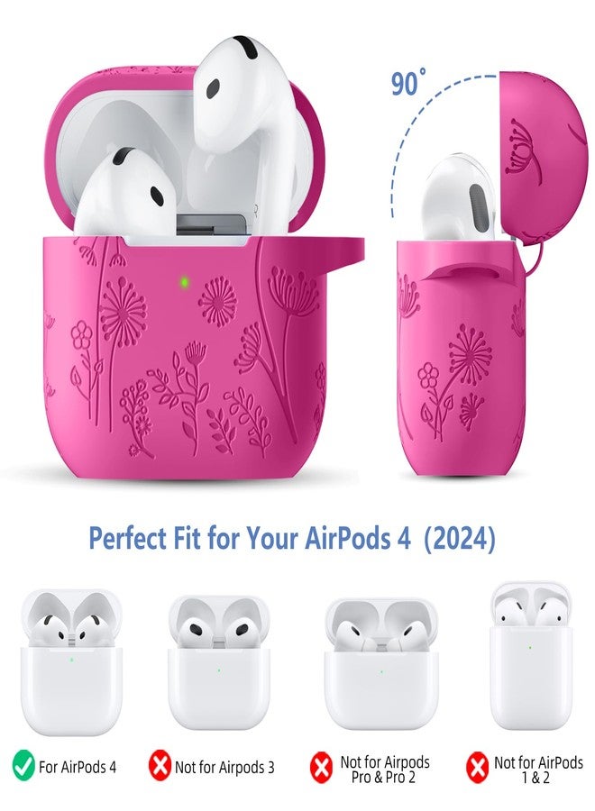 Lerobo for Airpods 4 Case Cover, Cute Flower Engraved Silicone Case for Airpods 4, Full Protective Shockproof Anti-dust Case Cover with Cleaner Kit Compatible with Apple Airpods 4 Case, Rose Pink - Image 4