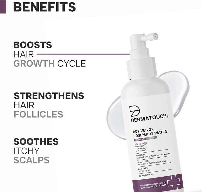 DERMATOUCH Rosemary Hair Spray (50 ml) with 2% Actives – Redensyl, Anagain & Procapil. Controls hair fall, boosts growth, adds shine & strengthens hair. (Pack of 2) - Image 5
