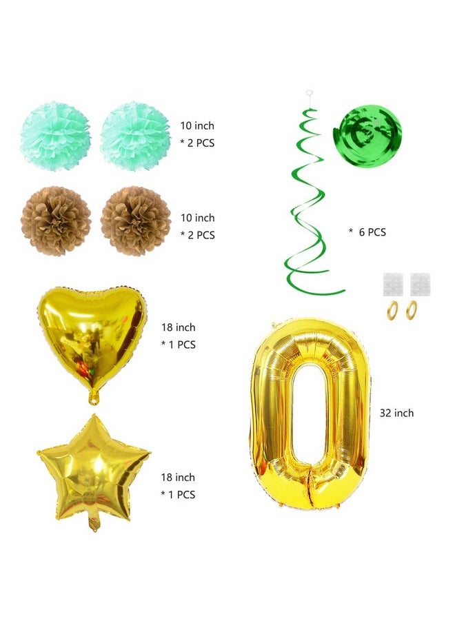 Juland - 22Nd Birthday Party Decorations Gold Green Happy Birthday Banner White Latex Balloon Confetti Balloon 22 Number Foil Balloon Hanging Swirl Paper Pompoms With Cake Topper For Boy Girl Men Women - Image 1