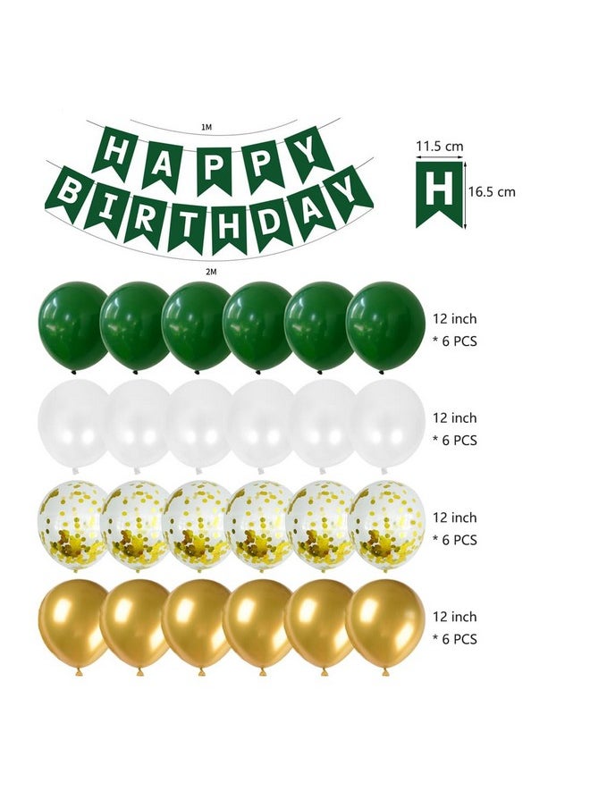 Juland - 22Nd Birthday Party Decorations Gold Green Happy Birthday Banner White Latex Balloon Confetti Balloon 22 Number Foil Balloon Hanging Swirl Paper Pompoms With Cake Topper For Boy Girl Men Women - Image 1