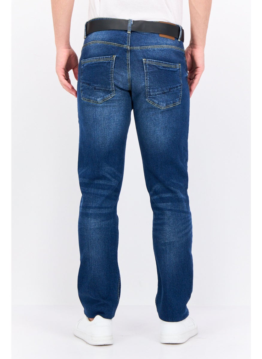 CROSSHATCH Men Straight Fit Washed Stretchable Denim Jeans, Blue  - Image 3