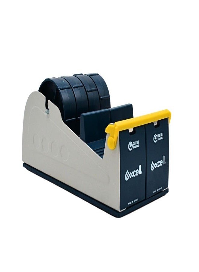WOD Tape WOD TTD4SD Tabletop Multi-Roll Steel Desktop Tape Dispenser, Blue & Gray - Fits Tape up to 4 inch Wide, Holds 3 inch core, Weighted Rubber Base for Stability - Image 1