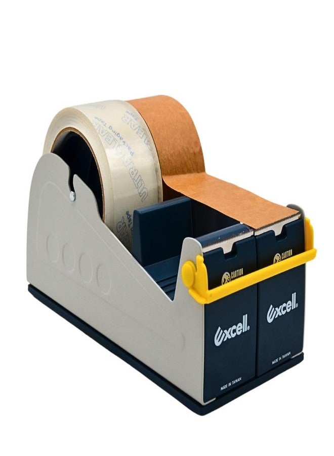 WOD Tape WOD TTD4SD Tabletop Multi-Roll Steel Desktop Tape Dispenser, Blue & Gray - Fits Tape up to 4 inch Wide, Holds 3 inch core, Weighted Rubber Base for Stability - Image 3