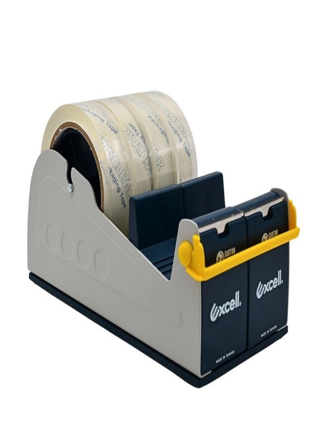 WOD Tape WOD TTD4SD Tabletop Multi-Roll Steel Desktop Tape Dispenser, Blue & Gray - Fits Tape up to 4 inch Wide, Holds 3 inch core, Weighted Rubber Base for Stability - Image 4