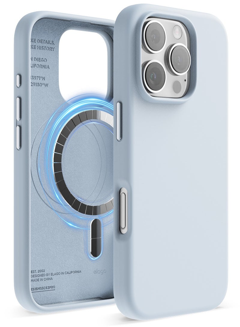 Elago Magnetic Liquid Silicone for iPhone 16 PRO Case Cover Compatible with MagSafe Shockproof - Light Blue - Image 1