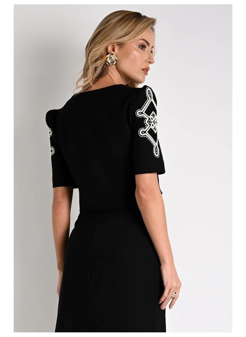 Carmen Steffens  Black Square Neck Top with Sleeves for Women | Best Price UAE