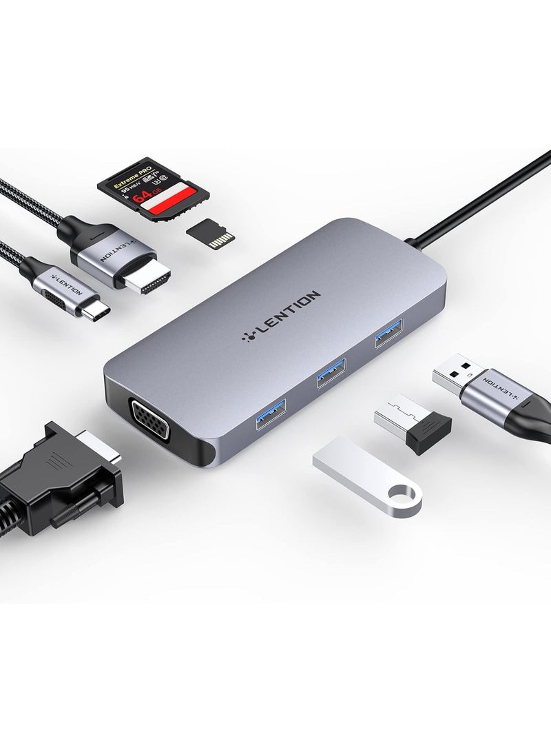 Lention LENTION USB C Hub with 4K HDMI, VGA, SD/Micro SD Card Reader, 3 USB 3.0 & Type C Charging Compatible 2024-2016 MacBook Pro, New Mac Air/Surface, More, Stable Driver Adapter (CB-CE55, Space Gray)  - Image 2