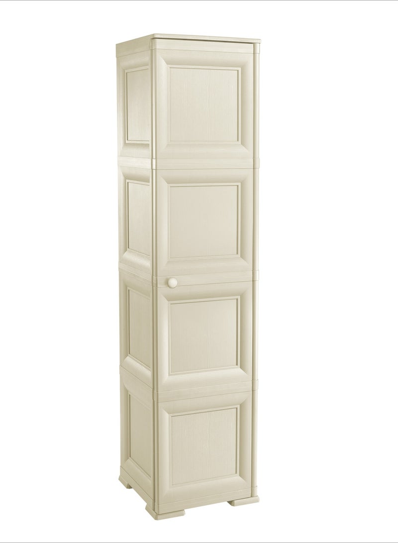 Tontarelli Storage Cabinet, Made in Italy, for Home, Office & Outdoor, Garage Organizer, Multipurpose Storage Cupboard with 1 door, 4 Compartments & 3 Shelves, 40L x 43W x 164H cm, Cream - Image 1