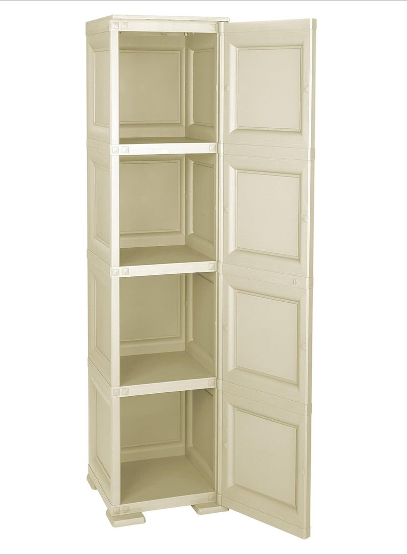 Tontarelli Storage Cabinet, Made in Italy, for Home, Office & Outdoor, Garage Organizer, Multipurpose Storage Cupboard with 1 door, 4 Compartments & 3 Shelves, 40L x 43W x 164H cm, Cream - Image 2