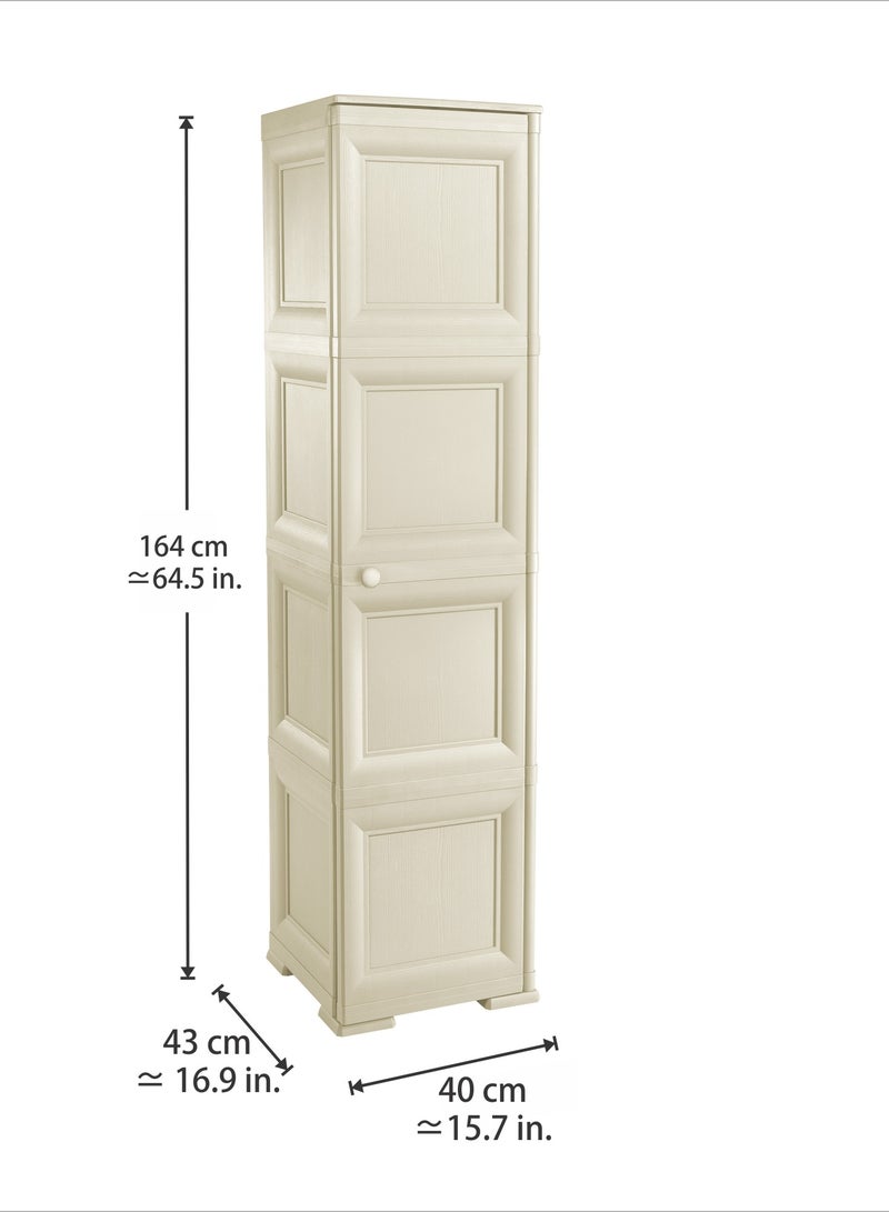 Tontarelli Storage Cabinet, Made in Italy, for Home, Office & Outdoor, Garage Organizer, Multipurpose Storage Cupboard with 1 door, 4 Compartments & 3 Shelves, 40L x 43W x 164H cm, Cream - Image 3
