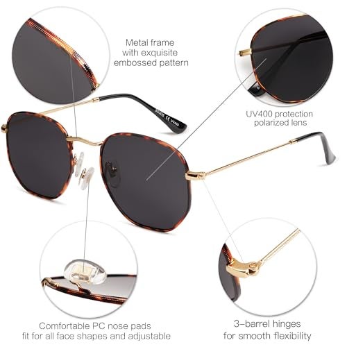SOJOS Small Square Polarized Sunglasses for Men and Women Polygon Mirrored Lens SJ1072 with Demi Frame/Grey Lens - Image 4