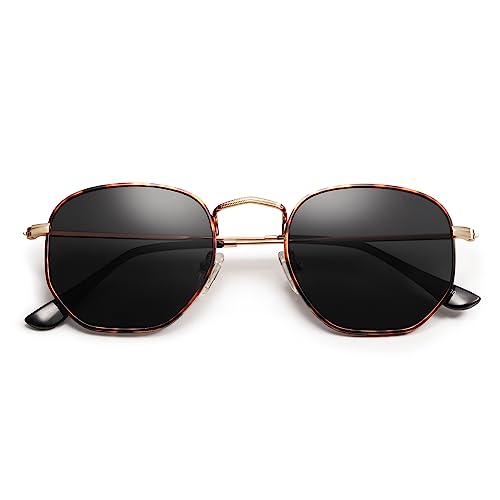 SOJOS Small Square Polarized Sunglasses for Men and Women Polygon Mirrored Lens SJ1072 with Demi Frame/Grey Lens - Image 1