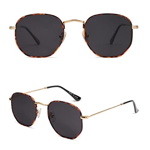SOJOS Small Square Polarized Sunglasses for Men and Women Polygon Mirrored Lens SJ1072 with Demi Frame/Grey Lens - Image 2