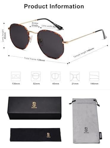 SOJOS Small Square Polarized Sunglasses for Men and Women Polygon Mirrored Lens SJ1072 with Demi Frame/Grey Lens - Image 5