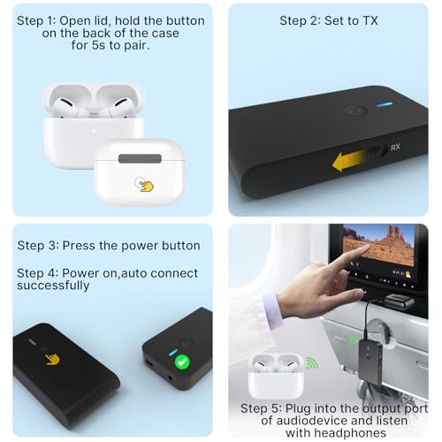 OiDiPi Bluetooth 5.3 Transmitter Receiver for TV and Wireless Headphones, 2-in-1 Bluetooth Adapter, Wireless Transmitter for TV, PC, MP3, Gym, Airplane Use with Any 3.5 mm Audio Jack… - Image 3