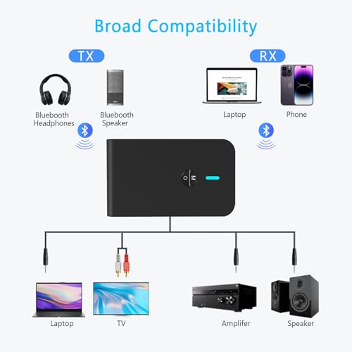OiDiPi Bluetooth 5.3 Transmitter Receiver for TV and Wireless Headphones, 2-in-1 Bluetooth Adapter, Wireless Transmitter for TV, PC, MP3, Gym, Airplane Use with Any 3.5 mm Audio Jack… - Image 2