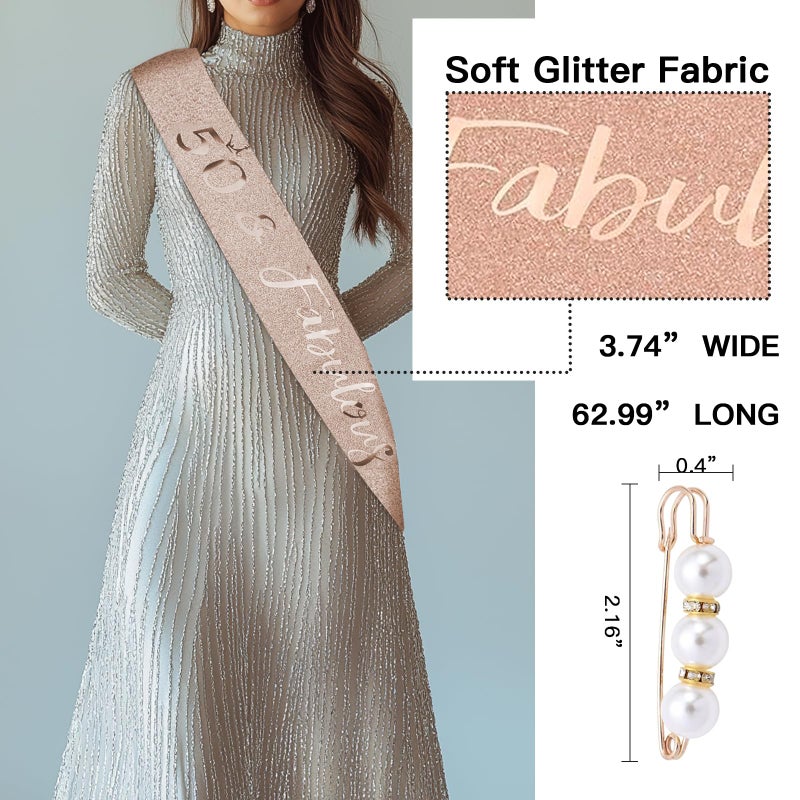 Cyrelwing 50TH Birthday Gifts for Women,Vintage Engraved 50th Wine Glass,50 Year Old Birthday Decorations For Her,50&Fabulous Sash and Tiara For Women,Friends,Sister-Turning 50th Party Favor Supplies - Image 4