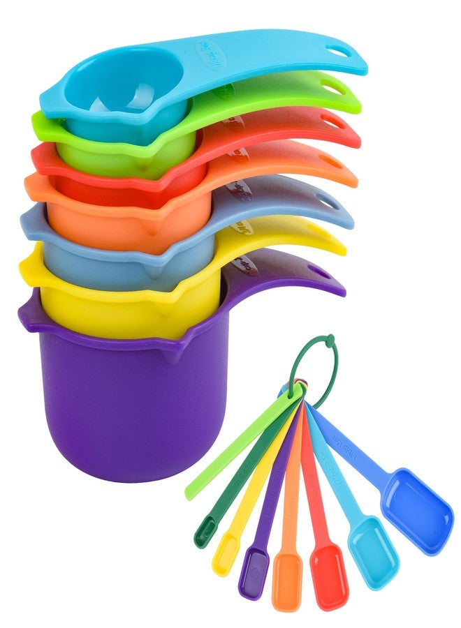 Viwehots Plastic Measuring Cups and Spoons Set, Colorful Cute Measuring Spoons and Cups for Kitchen & Baking, Metric & US Rainbow Color Measure Cups and Spoons Set with 2/3 & 3/4 Measuring Cup - Image 1