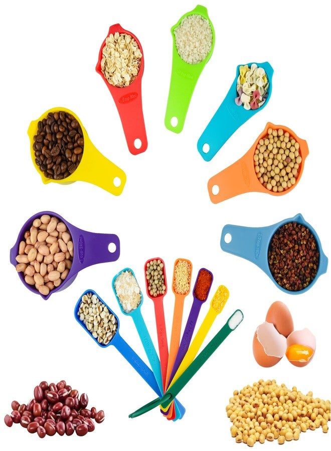 Viwehots Plastic Measuring Cups and Spoons Set, Colorful Cute Measuring Spoons and Cups for Kitchen & Baking, Metric & US Rainbow Color Measure Cups and Spoons Set with 2/3 & 3/4 Measuring Cup - Image 5