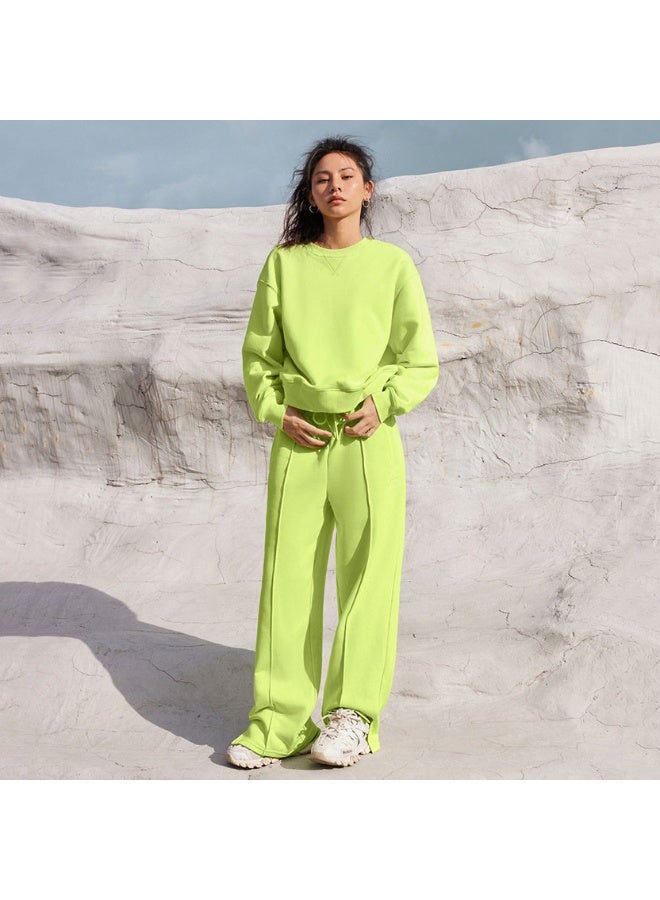 NIBEMINENT Women Fall Fashion Tracksuits Casual Long Sleeved Pullover Sets Two Piece Set Spring Solid Color Round Neck Pullover Pants Suits - Image 1