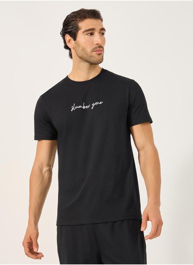 Styli Slogan Print Crew Neck T-Shirt and Pyjama Set  - Image 2