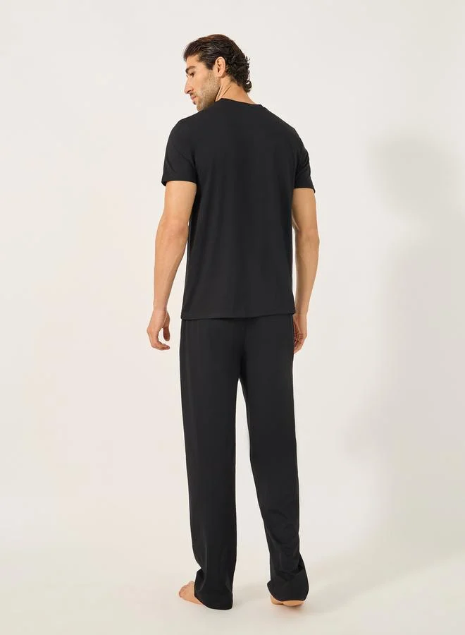 Styli Slogan Print Crew Neck T-Shirt and Pyjama Set