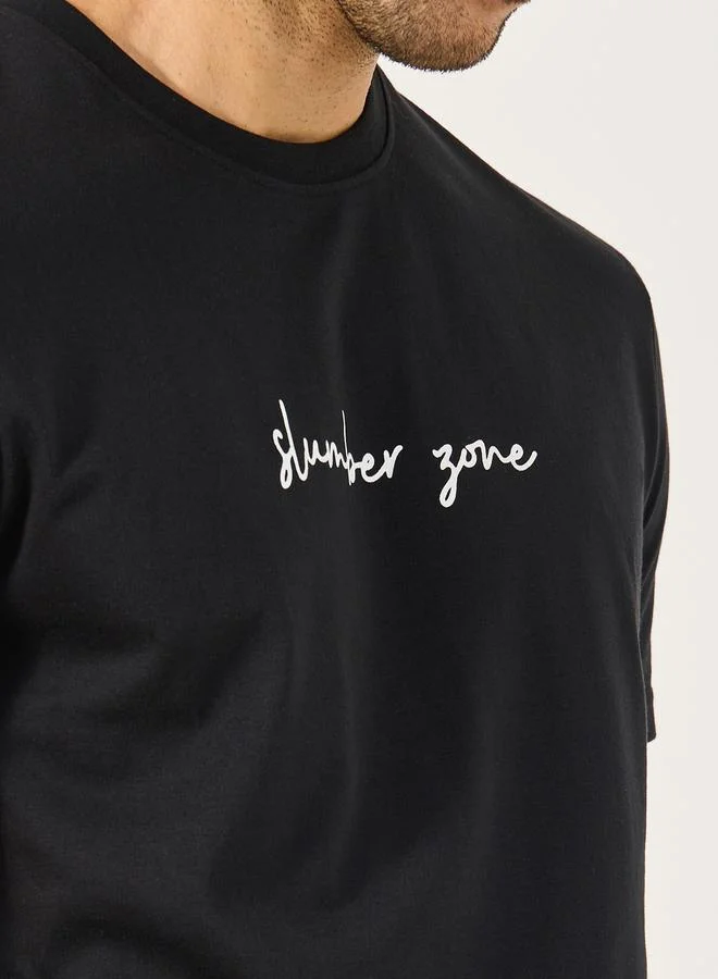 Styli Slogan Print Crew Neck T-Shirt and Pyjama Set