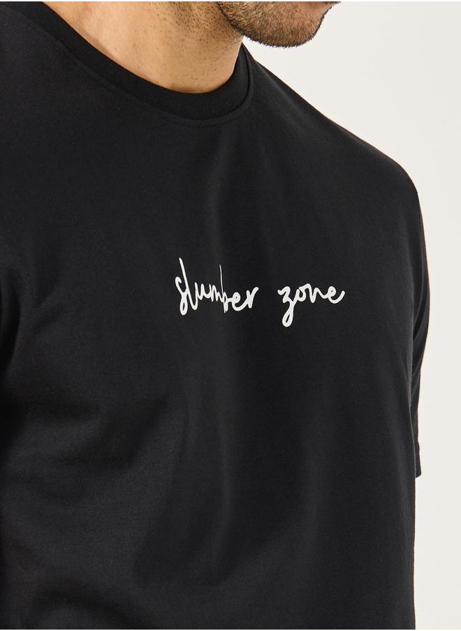 Styli Slogan Print Crew Neck T-Shirt and Pyjama Set  - Image 3