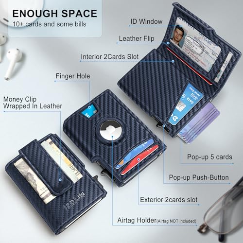 miyozi Airtag Wallet for Menwith Money Clip 10 Cards Metal Case Smart Slim Pop Up Credit Card Holder Flip with Magnetic Closure RFID Blocking wallet with Gift Box - Image 3
