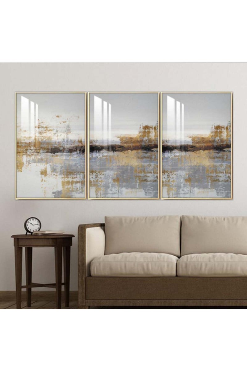 Marktna Three wooden wall painting with an abstract design, with a frame and a clear acrylic layer. - Image 1