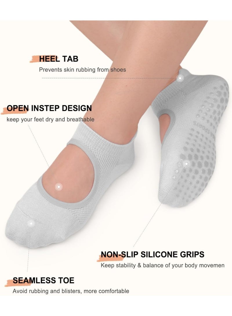 KOWVOWZ 4 Pack Yoga Socks, Non Slip Grip Socks, Pilates Socks with Grips for Women, Non-Slip Grips & Strap Ideal for Pilates Pure Barre Ballet Dance Barefoot Workout  - Image 3