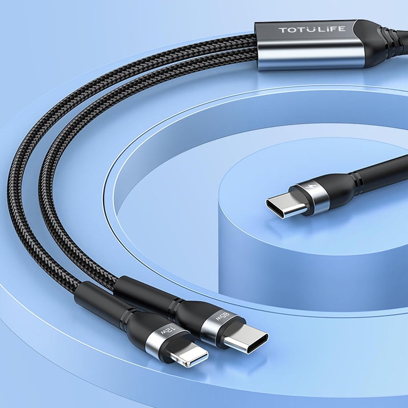 TOTULIFE Nylo Series 2in1 PD Cable 1.2M - Black - Image 4