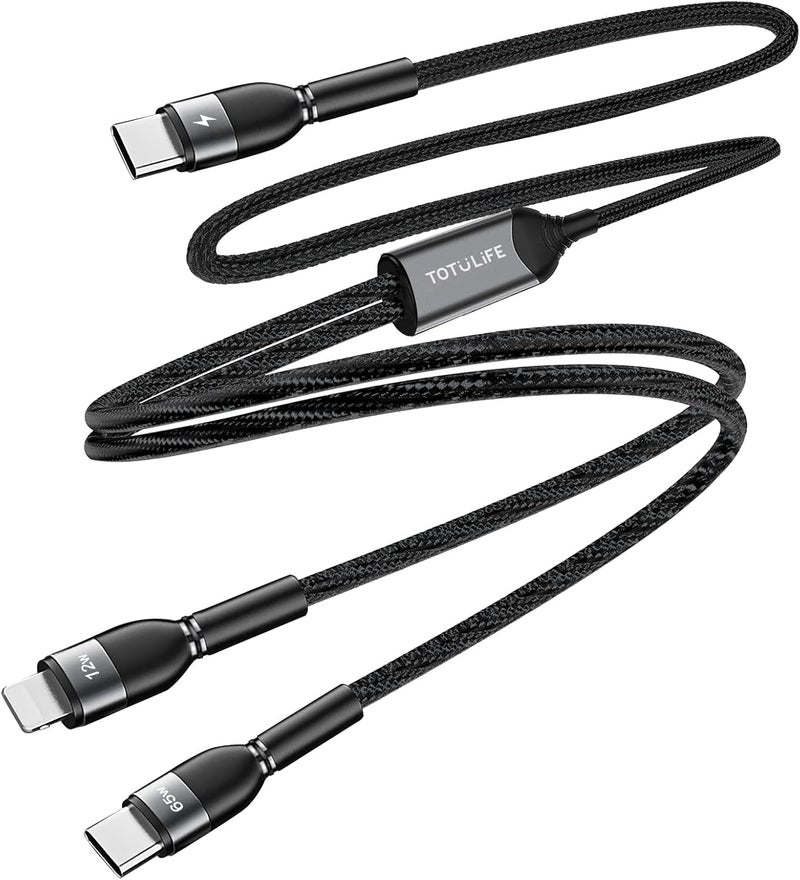 TOTULIFE Nylo Series 2in1 PD Cable 1.2M - Black - Image 3