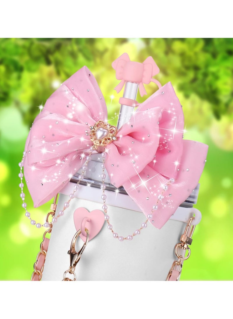 Reema Bling Cup Accessories for Stanley Cup 30oz 40oz 20oz Tumbler with Handle, including Bow Straw Topper Cover, Straw Bow Decorate, Leather Water Bottle Handle Strap, Boot,Pink - Image 3