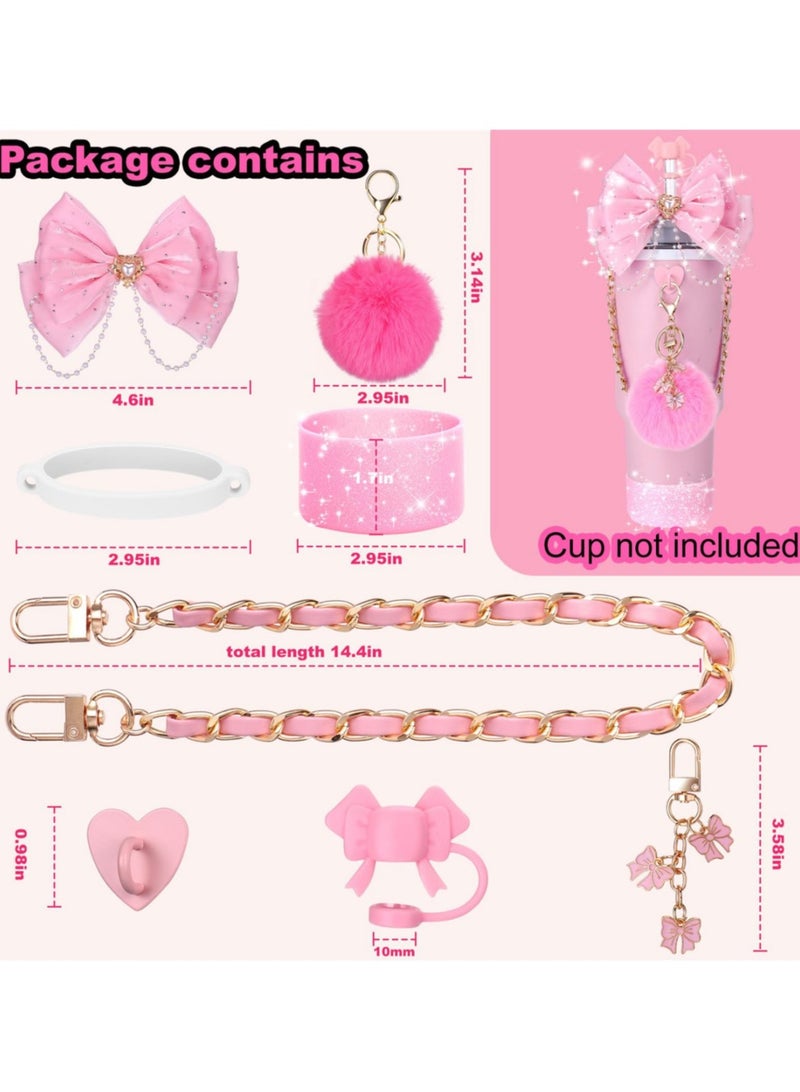 Reema Bling Cup Accessories for Stanley Cup 30oz 40oz 20oz Tumbler with Handle, including Bow Straw Topper Cover, Straw Bow Decorate, Leather Water Bottle Handle Strap, Boot,Pink - Image 5