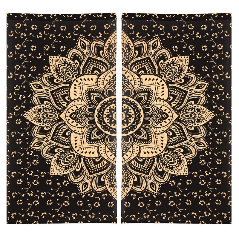 Bless International Beautiful Indian Bohemian Psychedelic Hippie Flower Ombre Window Curtain Panels for Bedroom  Living  Balcony (Black Gold (25x74 Inches)(63.5x188 Cms)) - Image 2