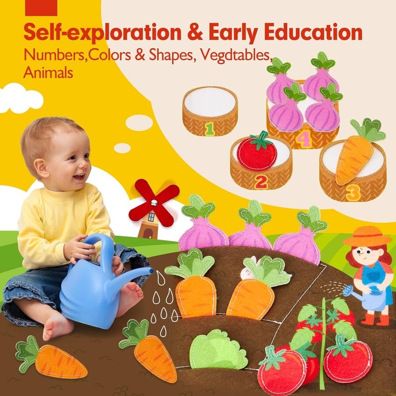 Moonmen Montessori Busy Book for Toddlers 1-3 - Farm Animals Quiet Busy Board for Boy Girl Gifts - Educational Activity Books Felt Learning Board Airplane Travel Toys (Farm A) - Image 4