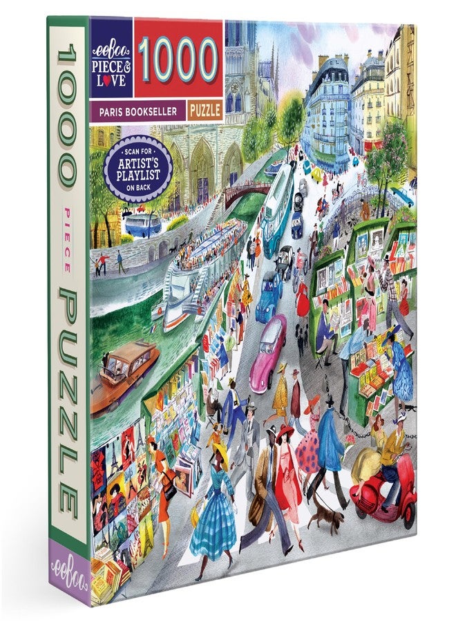 eeBoo Paris Bookseller 1000 Piece Square Jigsaw Puzzle, 23" x 23" - Image 1