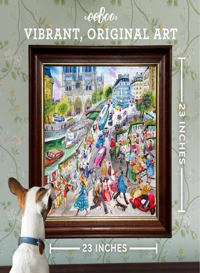 eeBoo Paris Bookseller 1000 Piece Square Jigsaw Puzzle, 23" x 23" - Image 3