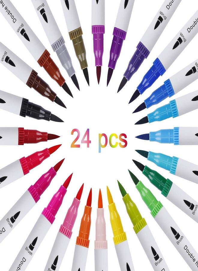 Qatalitic Dual Tip Brush Pens - 24 Color Felt Tip Pen Set With Fineliners, Watercolor Marker, And Highlighters - Ideal For Coloring, Drawing, Sketching, And Calligraphy, Multicolor - Image 2