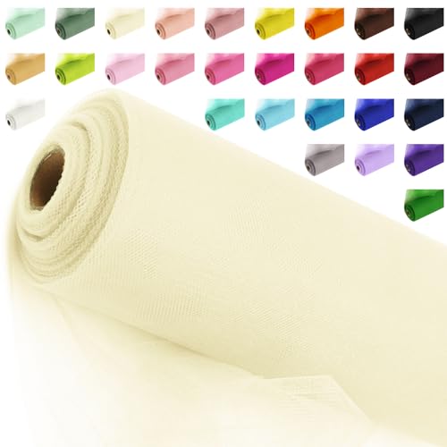 Ableme Deco 54" by 20 Yards Ivory Tulle Fabric Rolls - Tutu Spool Bolt for DIY Wedding Decoration, Baby Shower Tutu Skirt, Gift Wrapping - Large Matte Tulle, Roll Packaging - Image 1