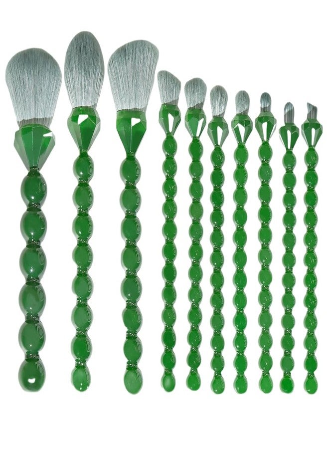 COSHINE Unique Diamond and Pearl Design Makeup Brush Set, 10pcs Cute and Full Complete Powder, Concealer, Blush, Eye Shadow Cosmetic Brushes Kit (GREEN) - Image 1