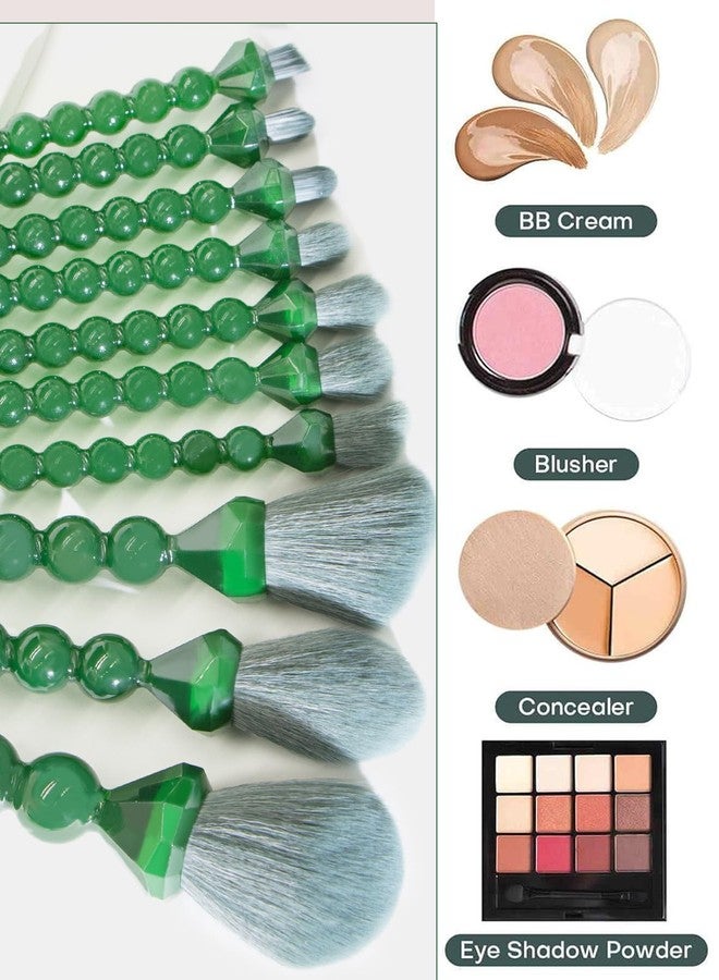COSHINE Unique Diamond and Pearl Design Makeup Brush Set, 10pcs Cute and Full Complete Powder, Concealer, Blush, Eye Shadow Cosmetic Brushes Kit (GREEN) - Image 5